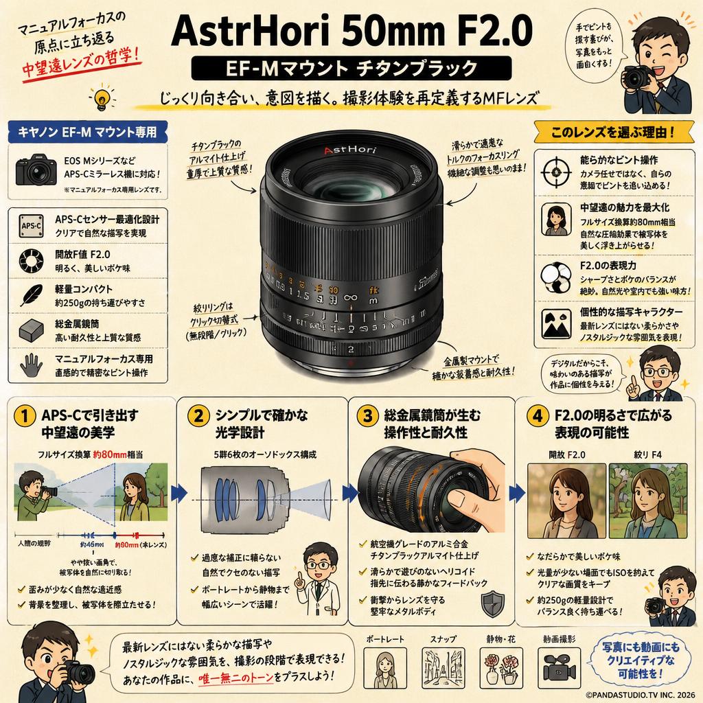 AstrHori 50mm F2.0 EF-Mマウント チタンブラック 概要