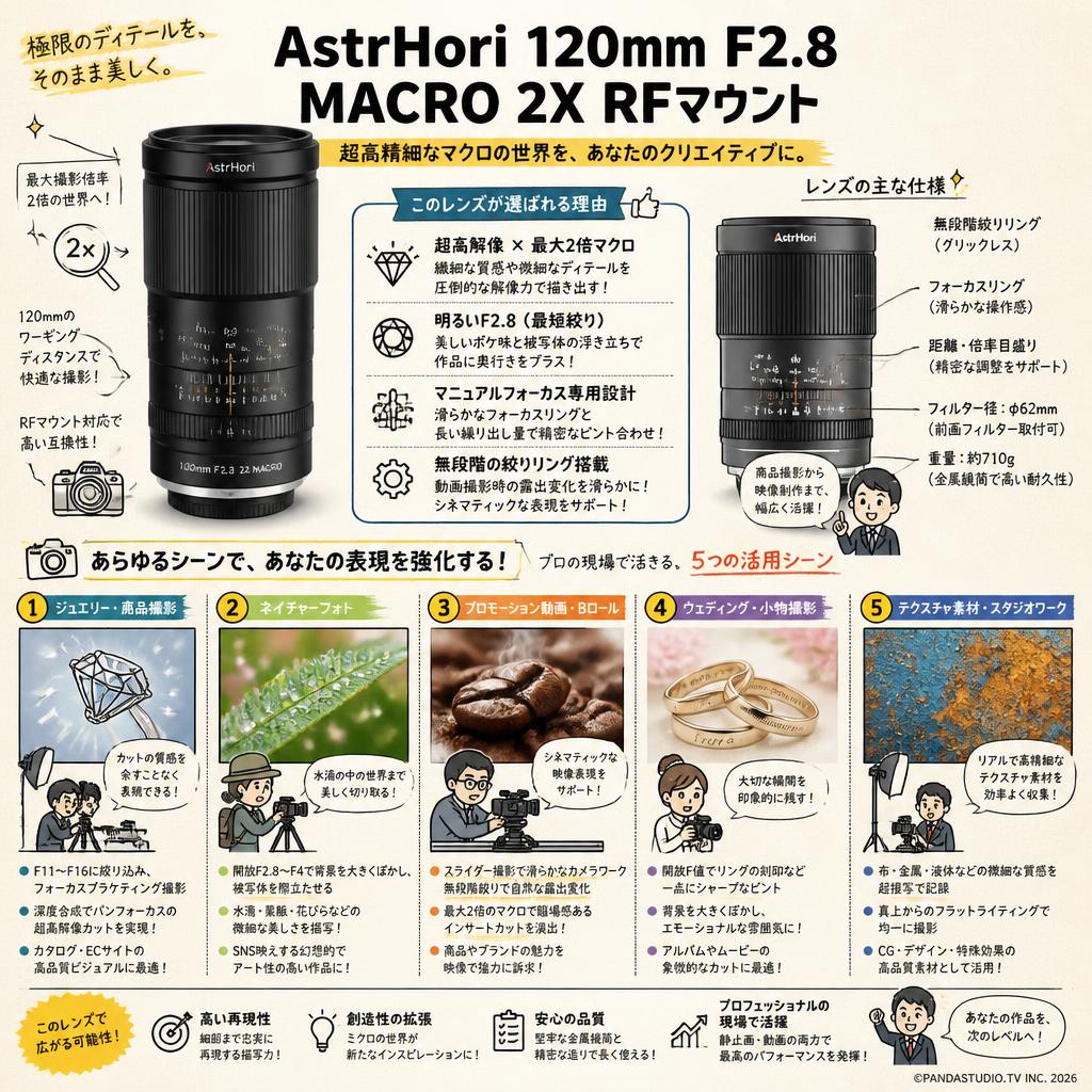 AstrHori 120mm F2.8 MACRO 2X RFマウント 用途
