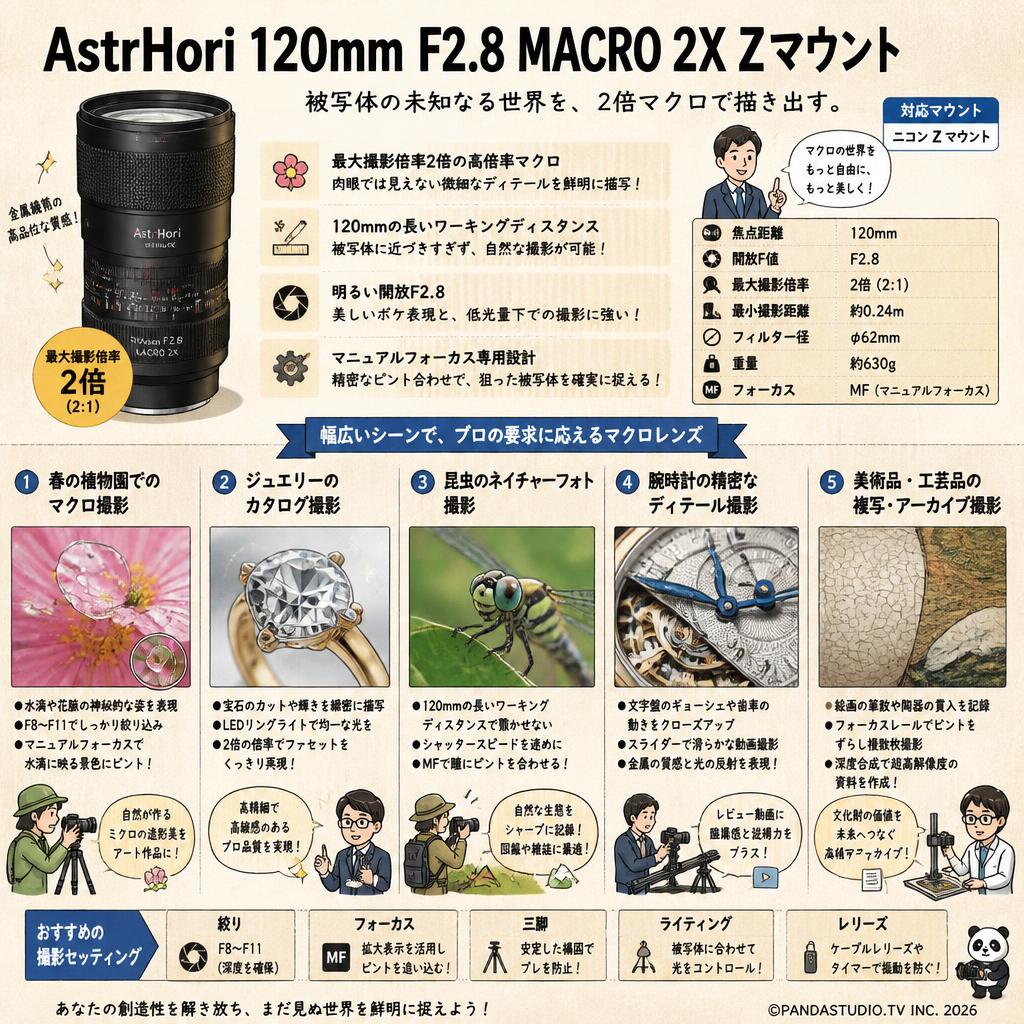 AstrHori 120mm F2.8 MACRO 2X Zマウント 用途