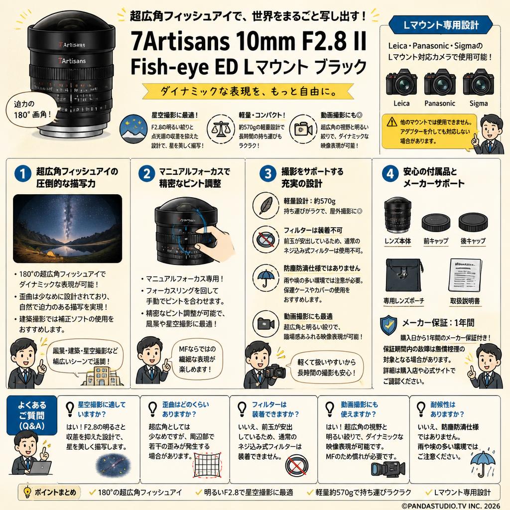 7Artisans 10mm F2.8 II Fish-eye ED Lマウント ブラック FAQ（よくある質問と答え）