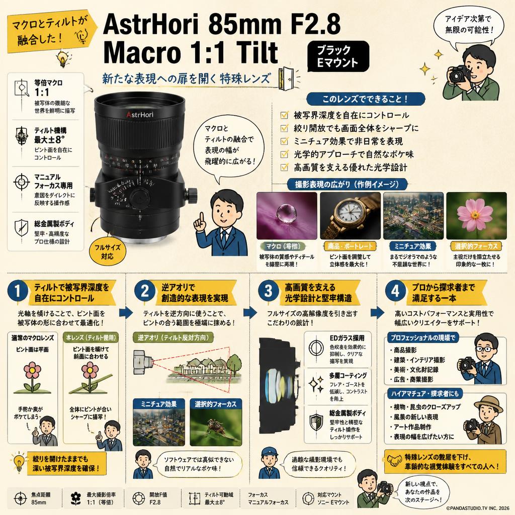AstrHori 85mm F2.8 Macro 1:1 Tilt ブラック Eマウント 概要