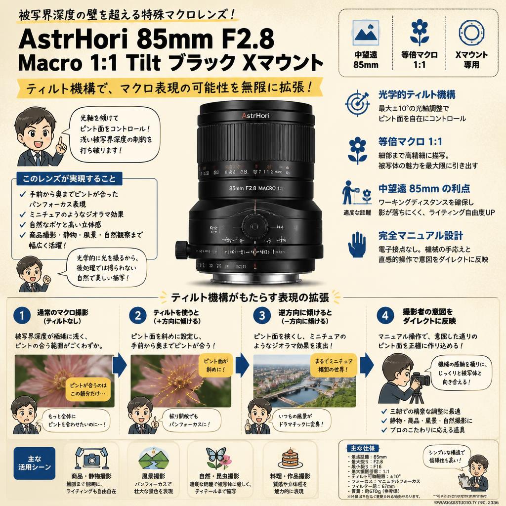 AstrHori 85mm F2.8 Macro 1:1 Tilt ブラック Xマウント 概要