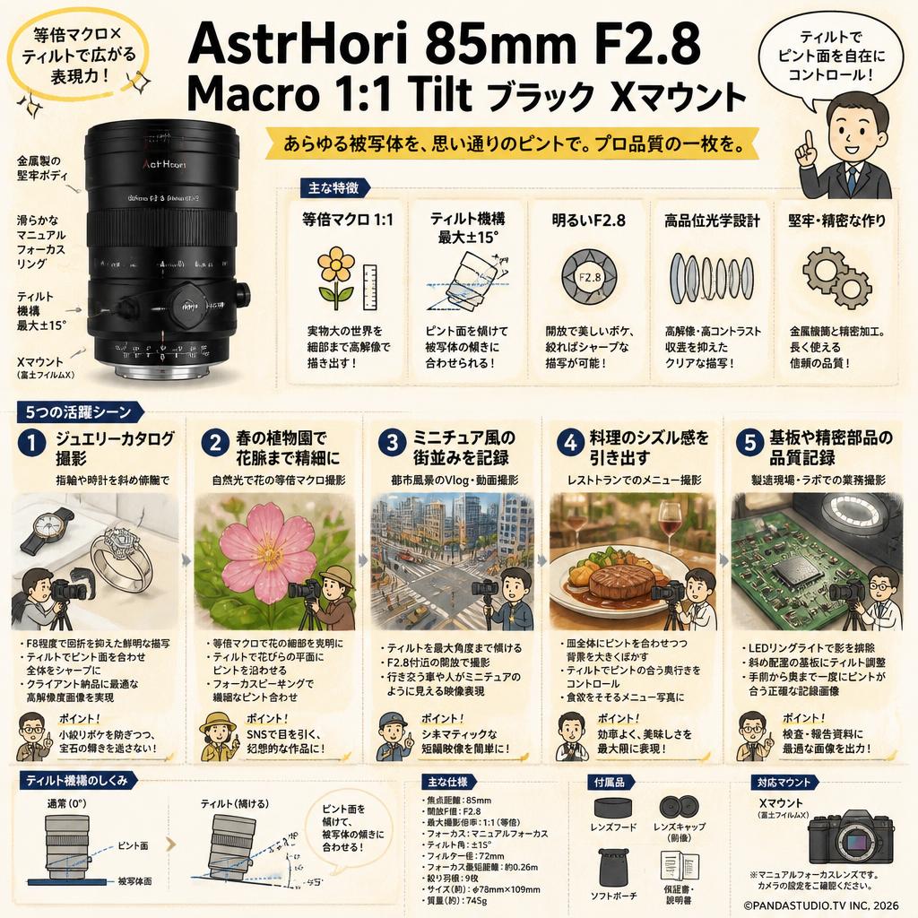 AstrHori 85mm F2.8 Macro 1:1 Tilt ブラック Xマウント 用途