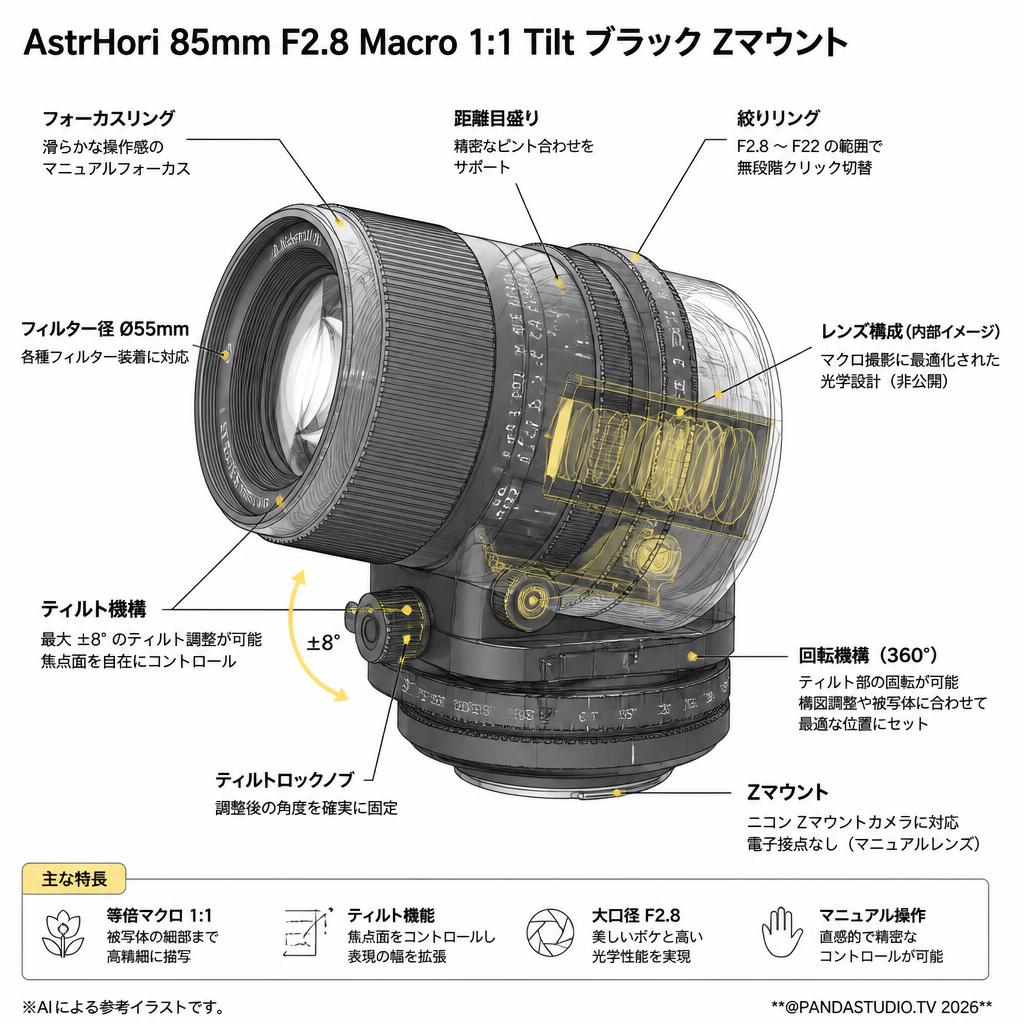AstrHori 85mm F2.8 Macro 1:1 Tilt ブラック Zマウント スペック