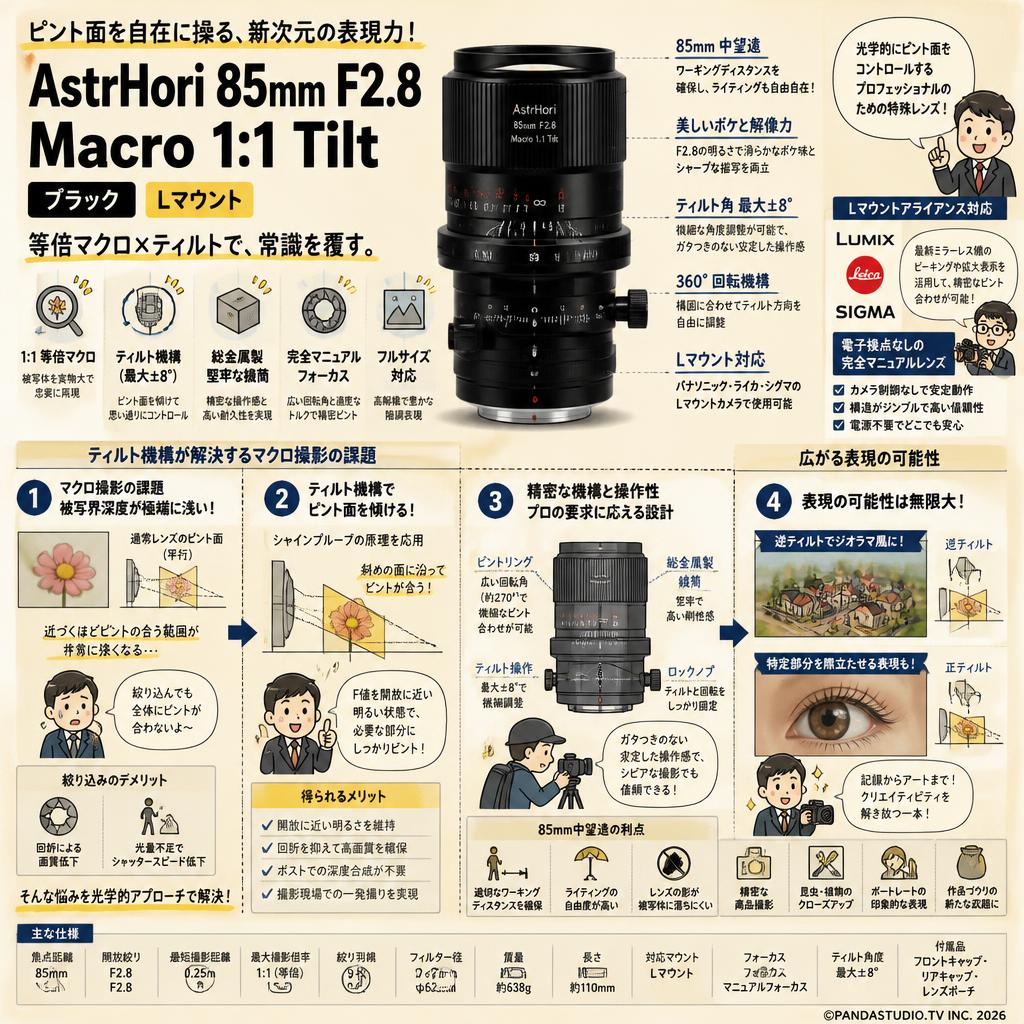 AstrHori 85mm F2.8 Macro 1:1 Tilt ブラック Lマウント 概要