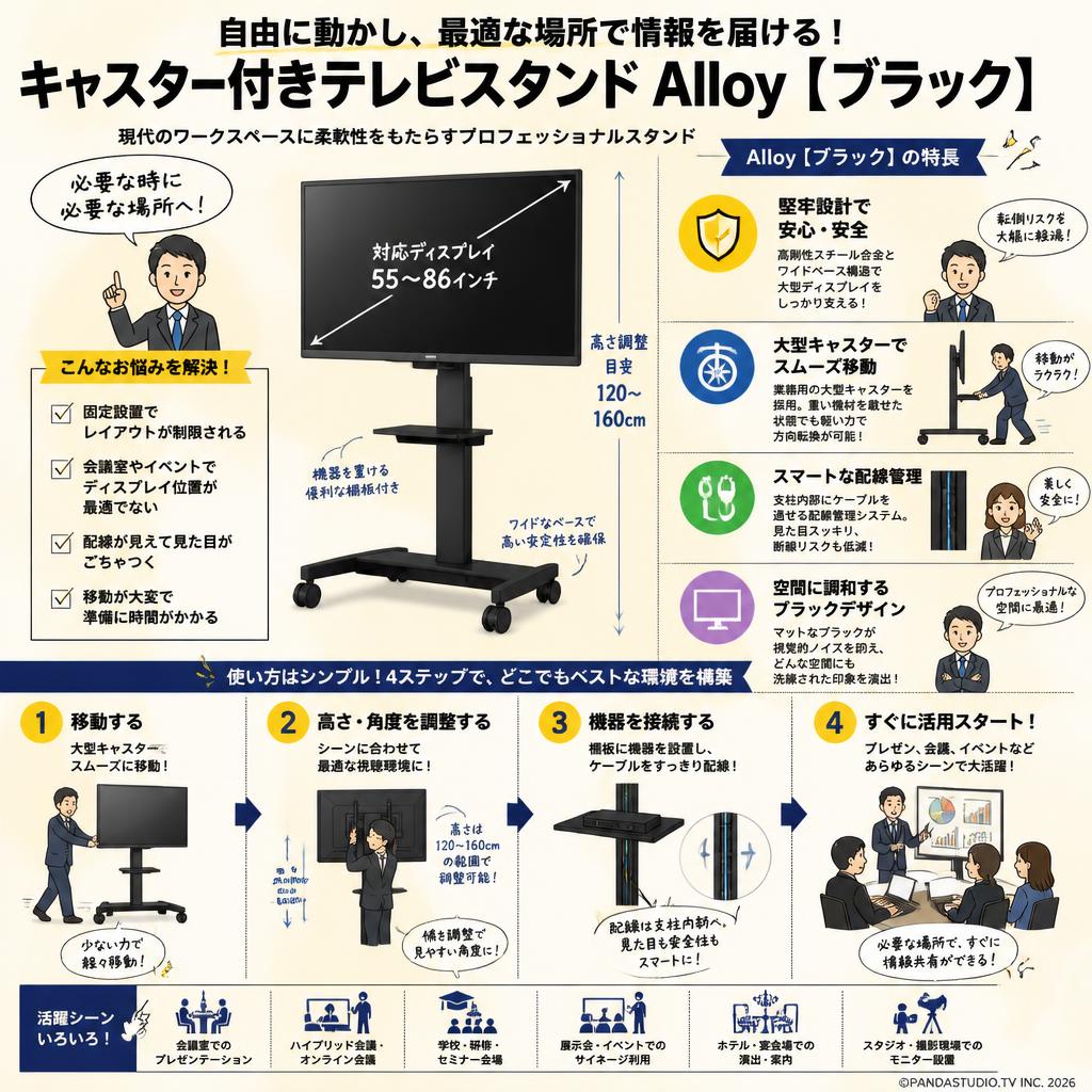 キャスター付きテレビスタンド Alloy【ブラック】 概要