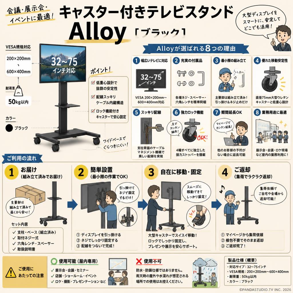 キャスター付きテレビスタンド Alloy【ブラック】 FAQ（よくある質問と答え）