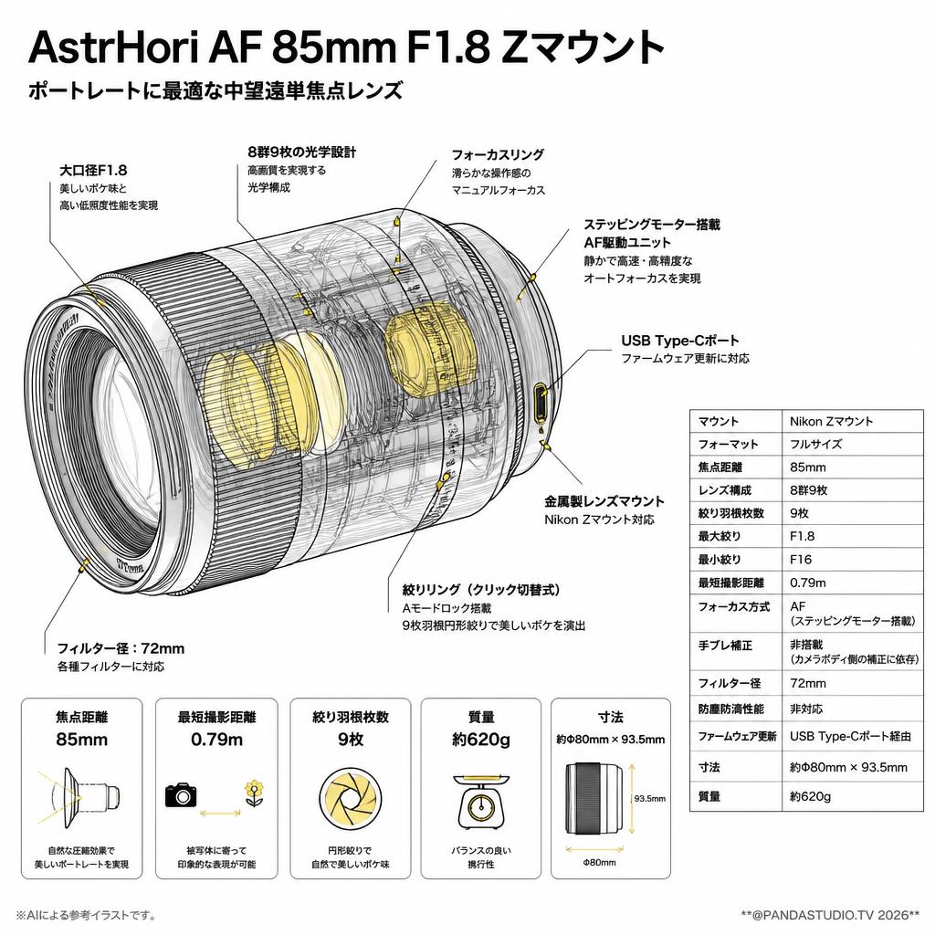AstrHori AF 85mm F1.8 Zマウント スペック