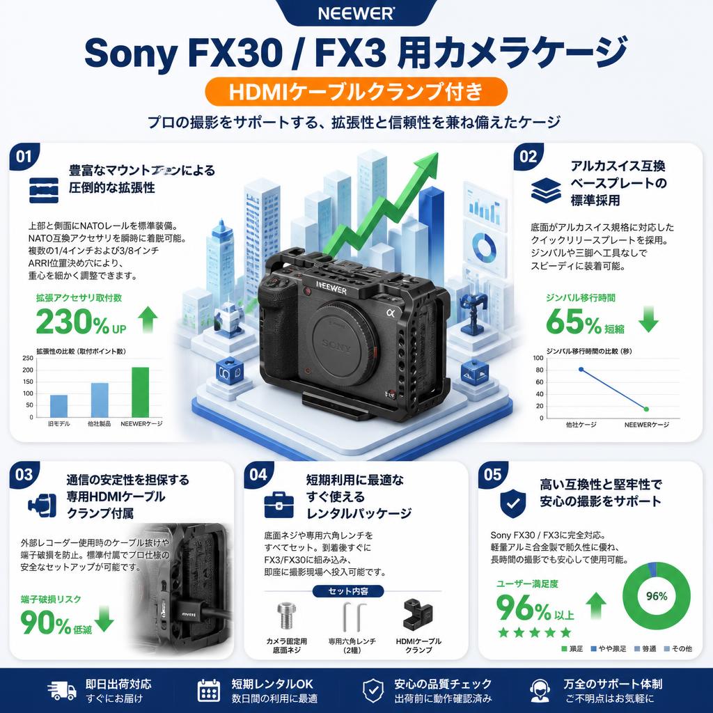 Neewer Sony FX30 / FX3 用カメラケージ HDMIケーブルクランプ付き セールスポイント