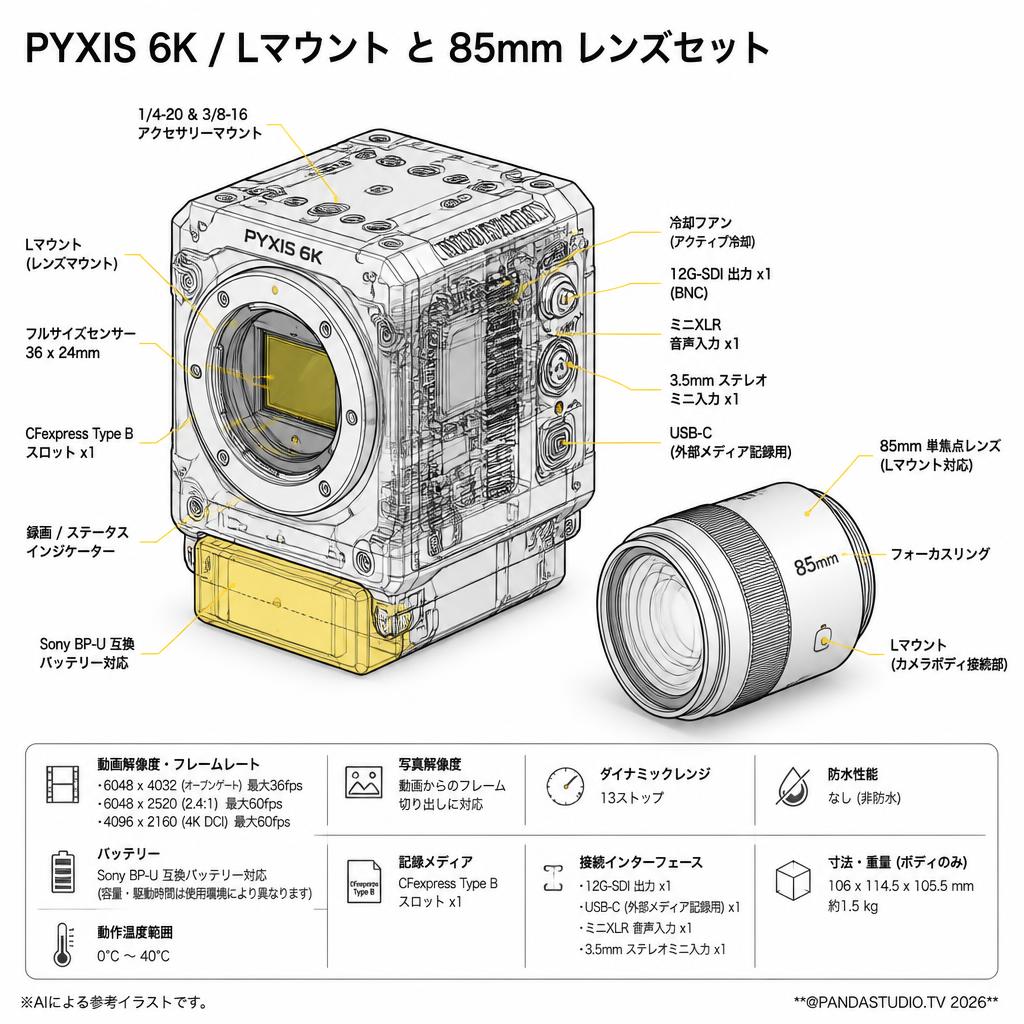 PYXIS 6K / Lマウント と 85mm レンズセット スペック