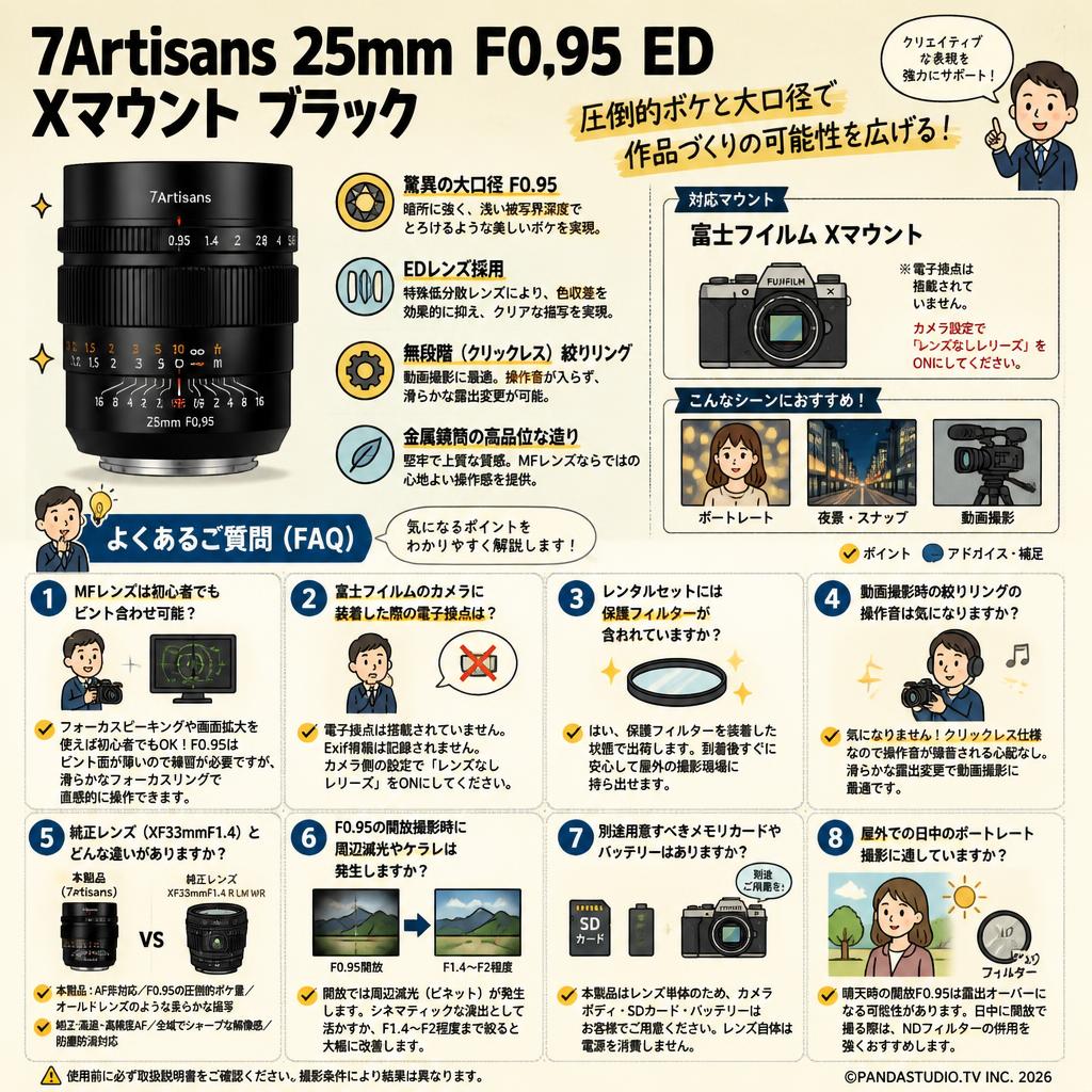7Artisans 25mm F0.95 ED Xマウント ブラック FAQ（よくある質問と答え）