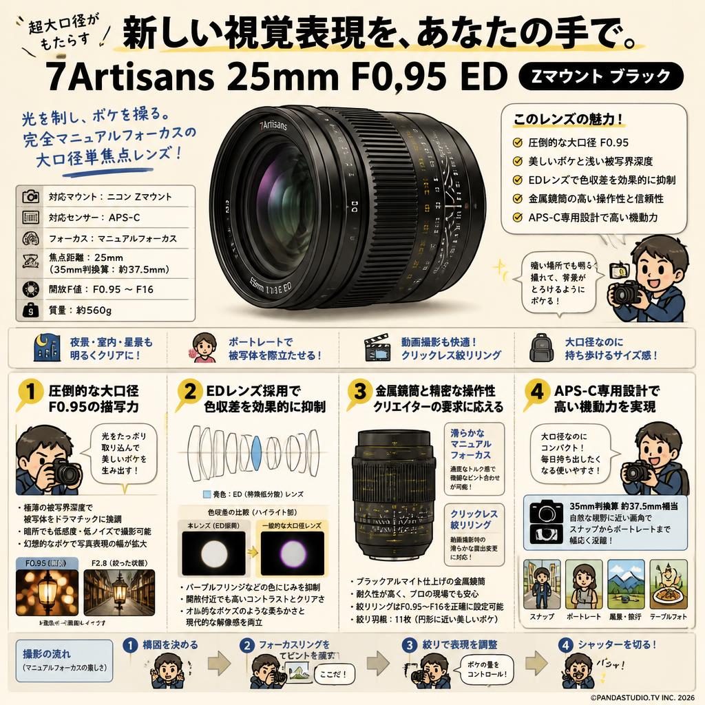 7Artisans 25mm F0.95 ED Zマウント ブラック 概要