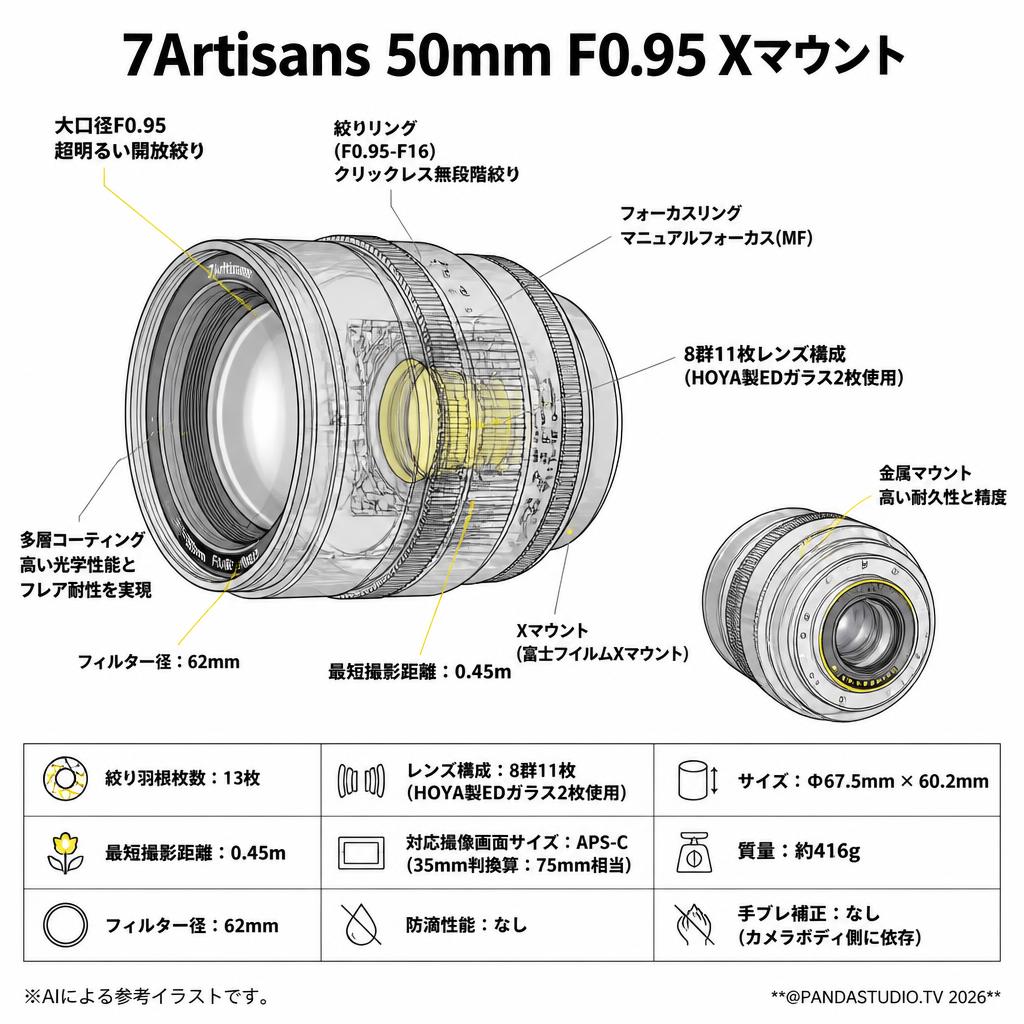 7Artisans 50mm F0.95 Xマウント スペック