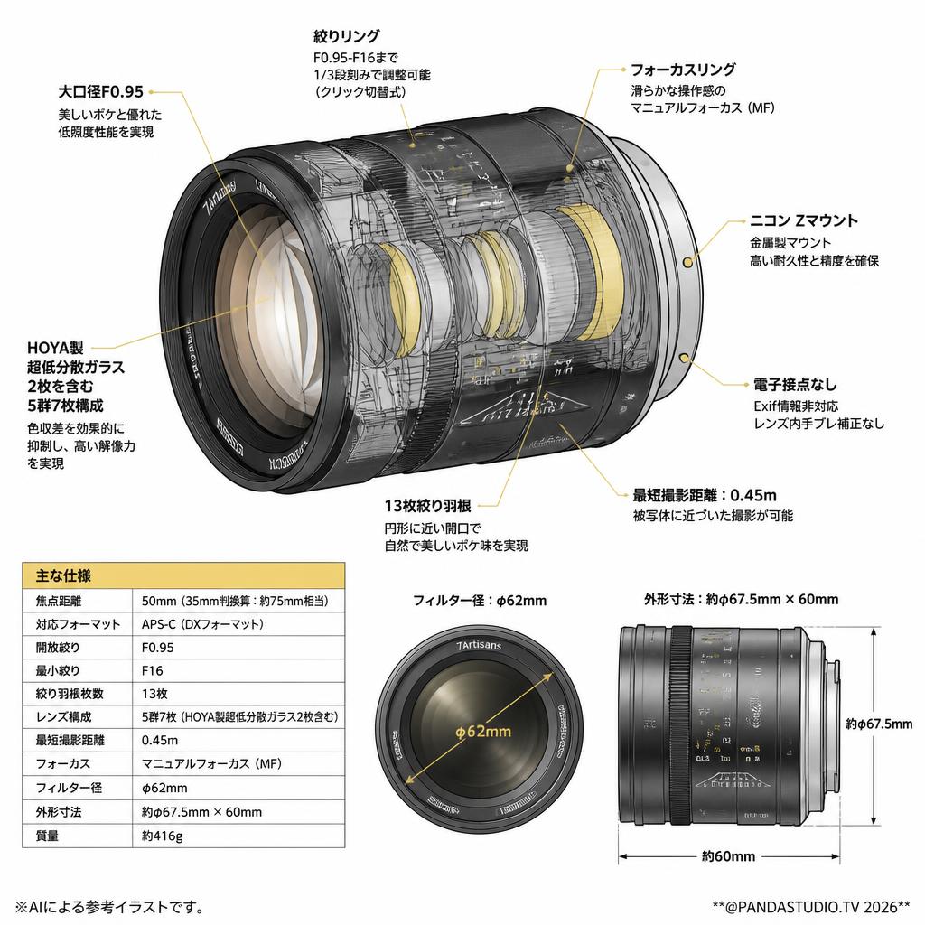 7Artisans 50mm F0.95 Zマウント スペック