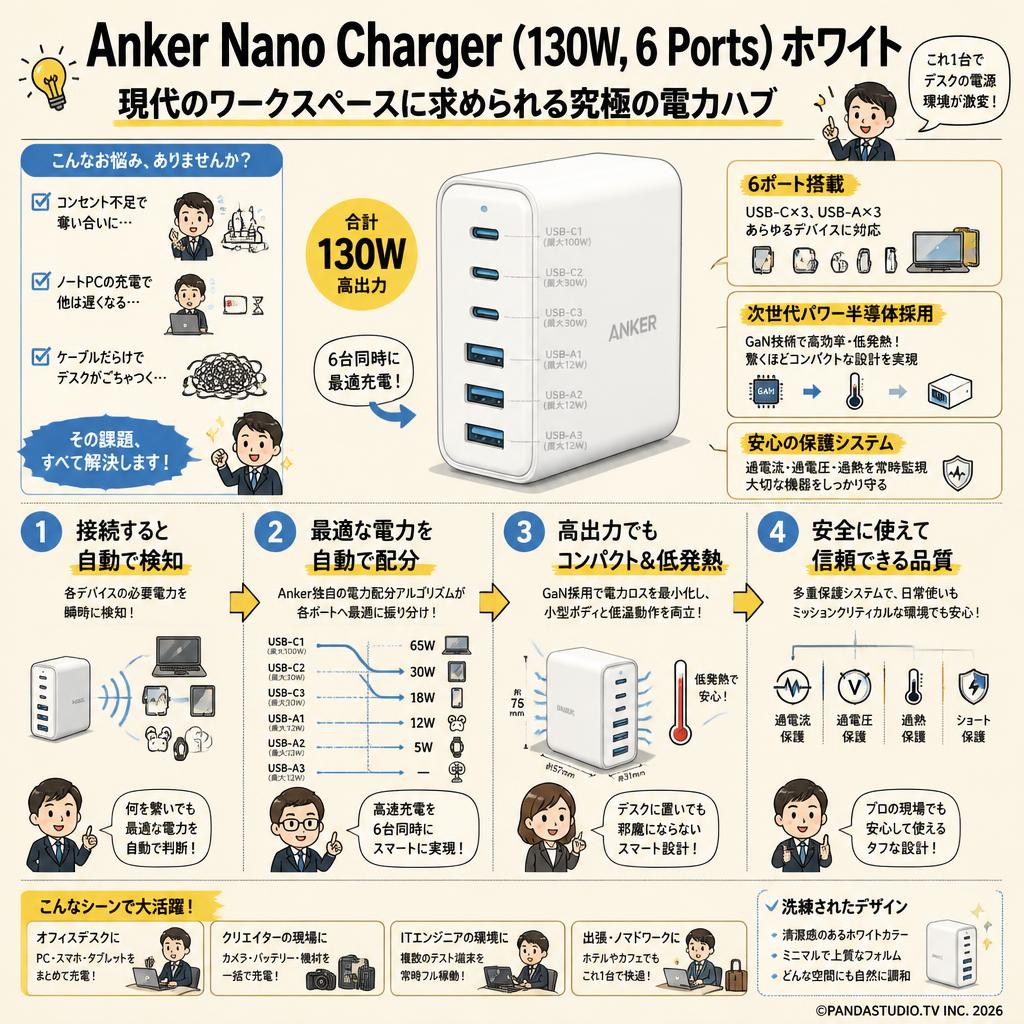 Anker Nano Charger (130W, 6 Ports) ホワイト 概要
