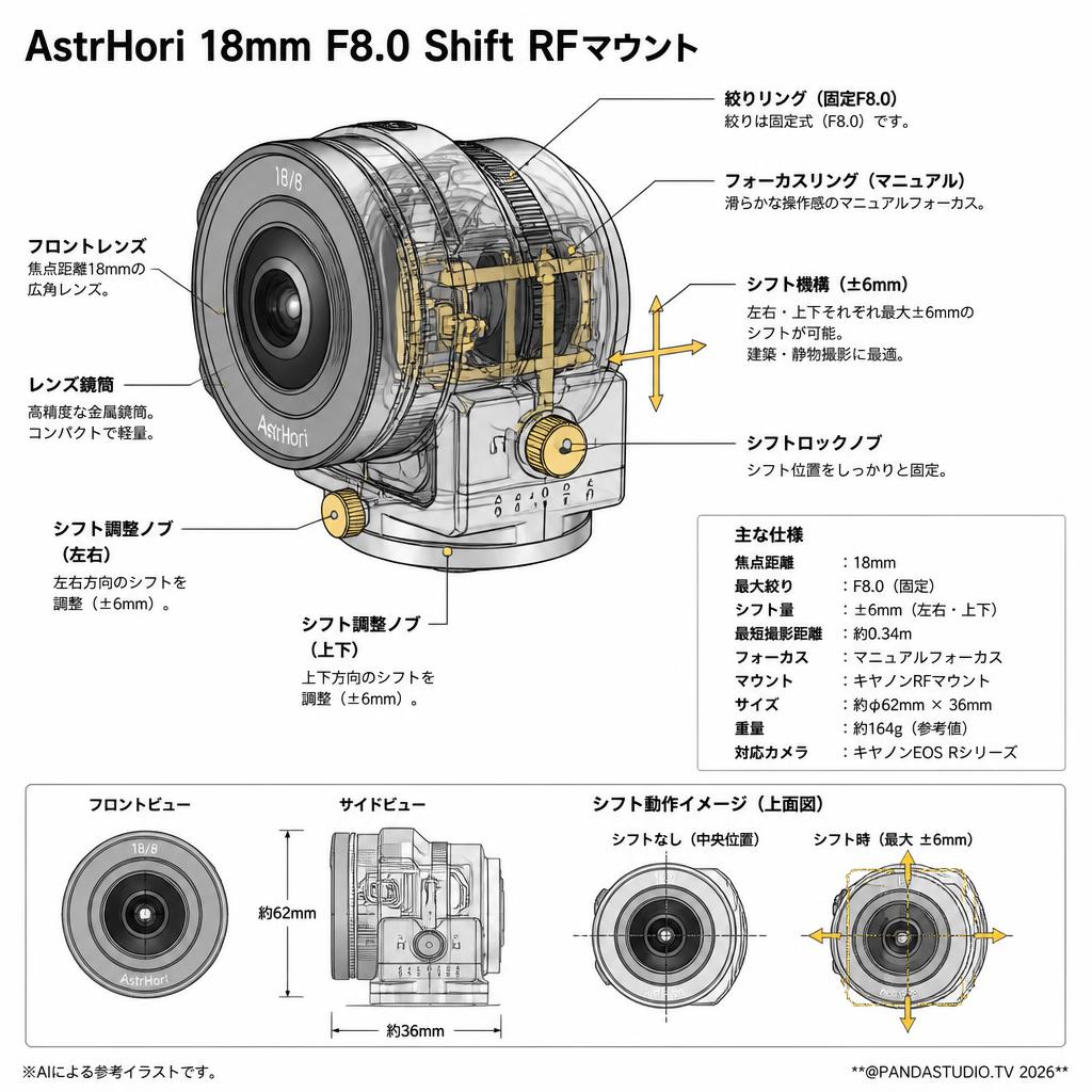 AstrHori 18mm F8.0 Shift RFマウント スペック