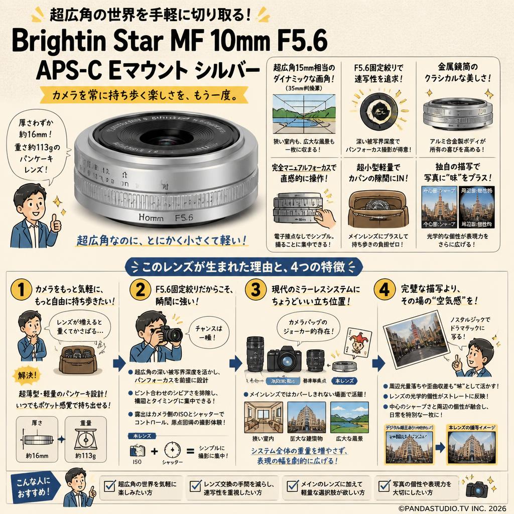 Brightin Star MF 10mm F5.6 APS-C Eマウント シルバー 概要