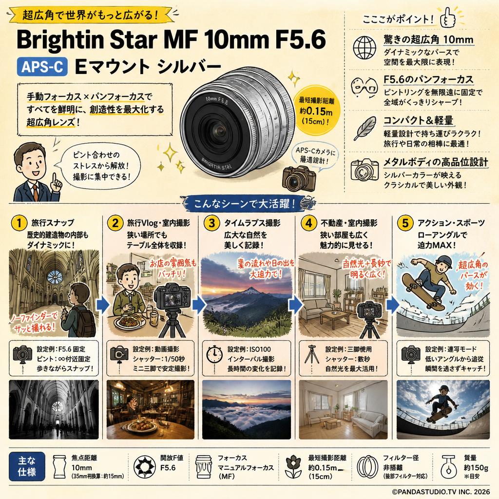 Brightin Star MF 10mm F5.6 APS-C Eマウント シルバー 用途