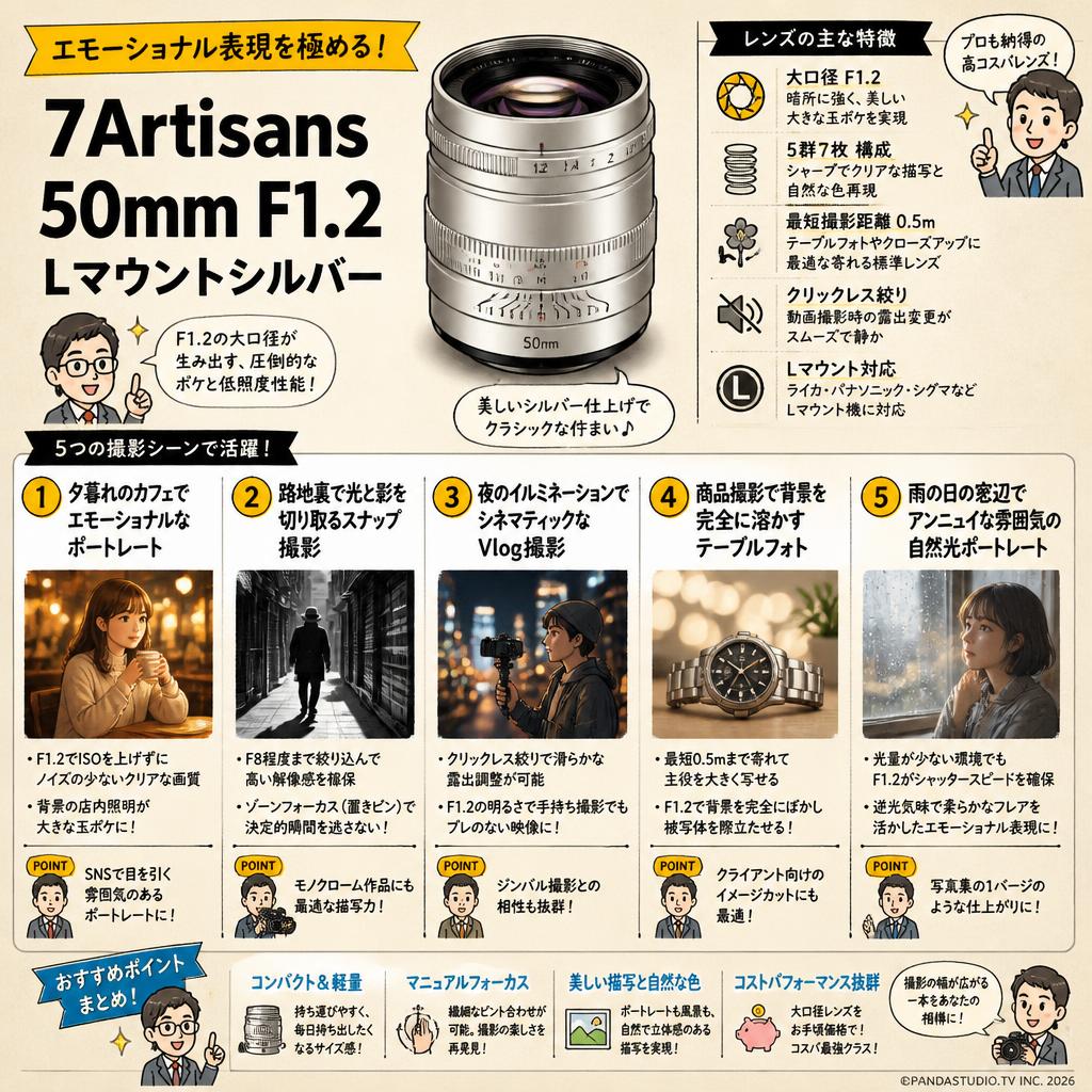 7Artisans 50mm F1.2 Lマウントシルバー 用途