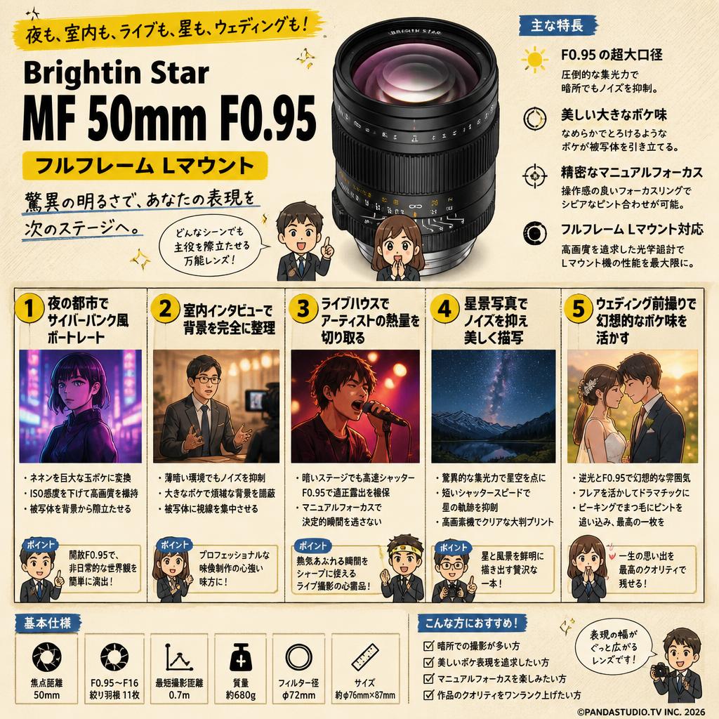 Brightin Star MF 50mm F0.95 フルフレーム Lマウント 用途