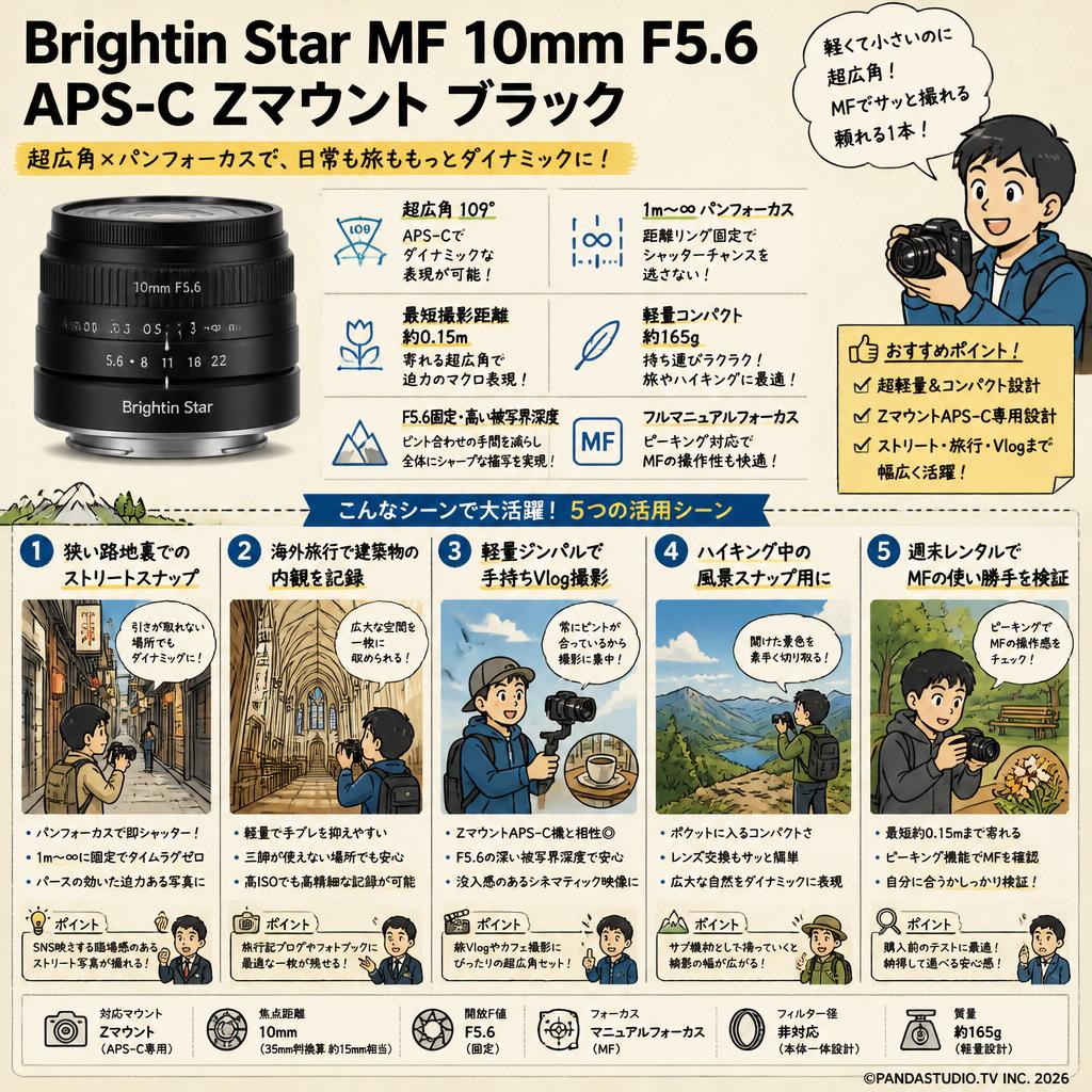 Brightin Star MF 10mm F5.6 APS-C Zマウント ブラック 用途