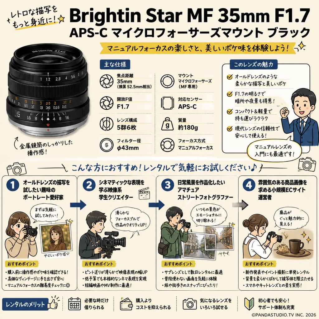 Brightin Star MF 35mm F1.7 APS-C マイクロフォーサーズマウント ブラック おもな対象のお客様