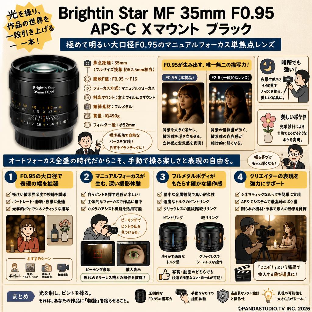 Brightin Star MF 35mm F0.95 APS-C Xマウント ブラック 概要