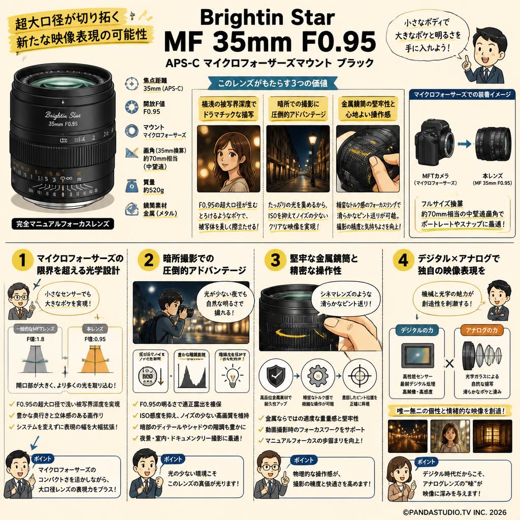 Brightin Star MF 35mm F0.95 APS-C マイクロフォーサーズマウント ブラック 概要