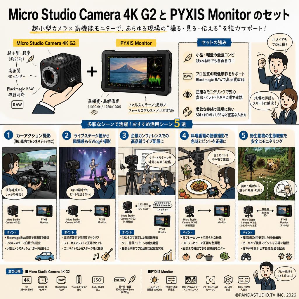 Micro Studio Camera 4K G2 と PYXIS Monitor のセット 用途