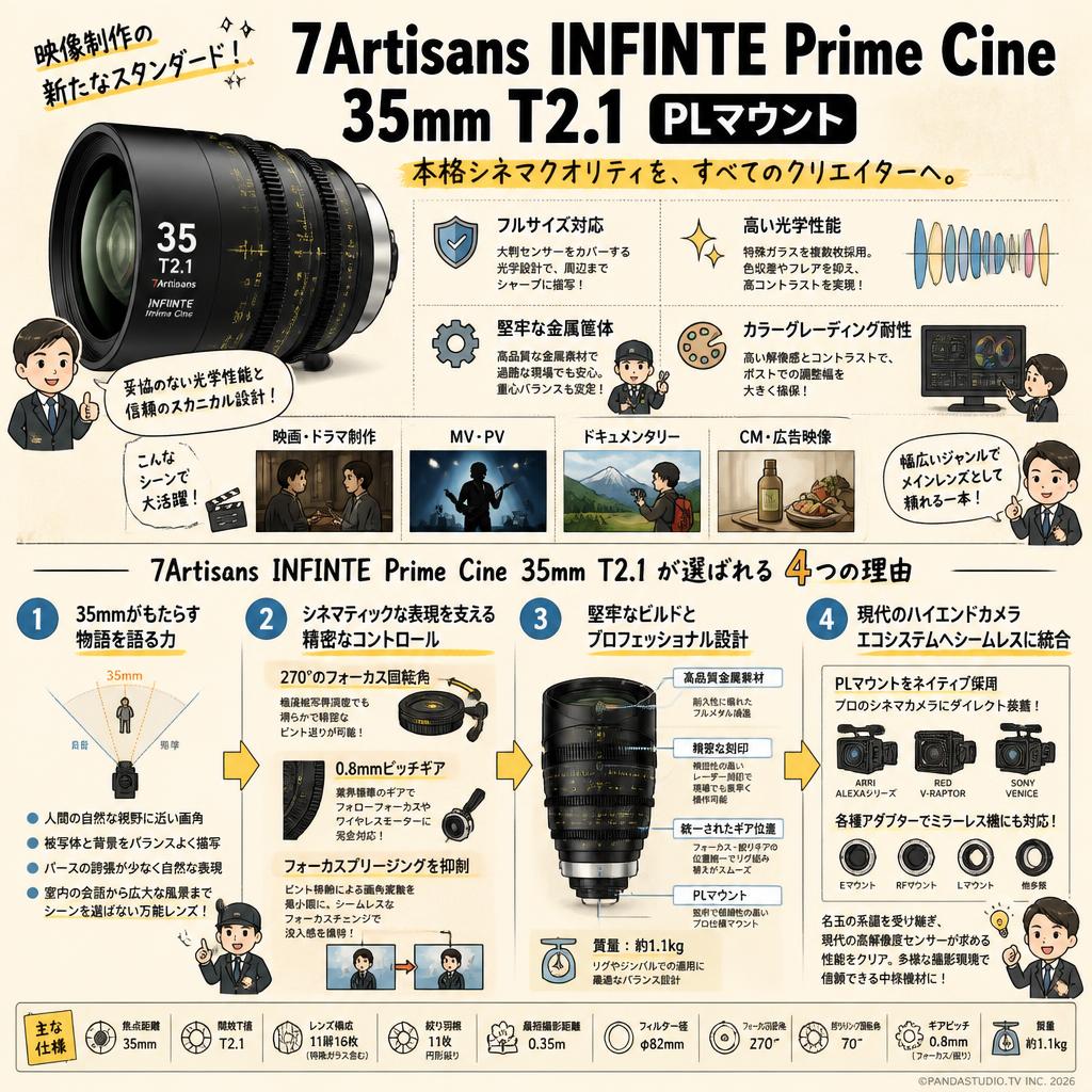 7Artisans INFINTE Prime Cine 35mm T2.1 PLマウント 概要