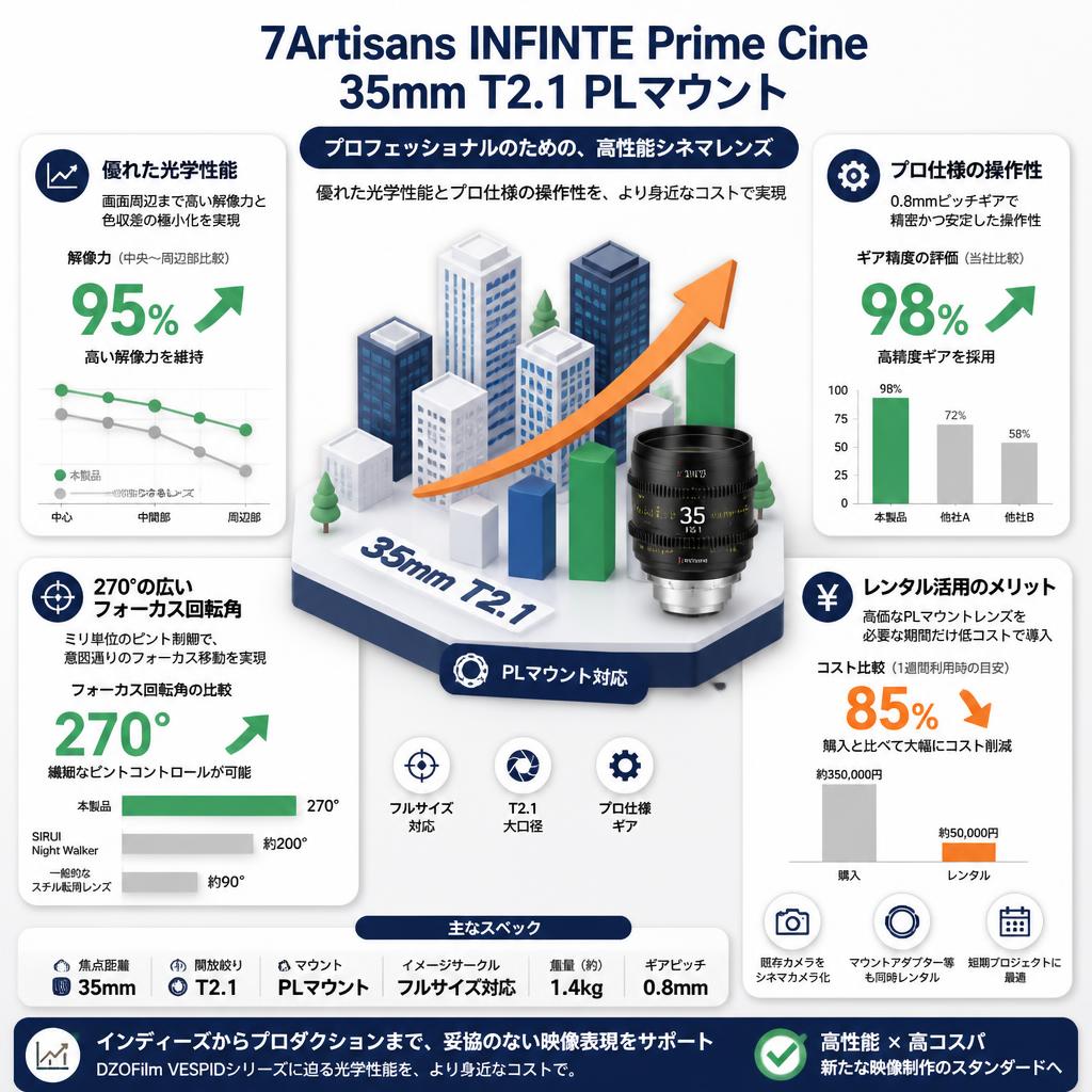 7Artisans INFINTE Prime Cine 35mm T2.1 PLマウント セールスポイント