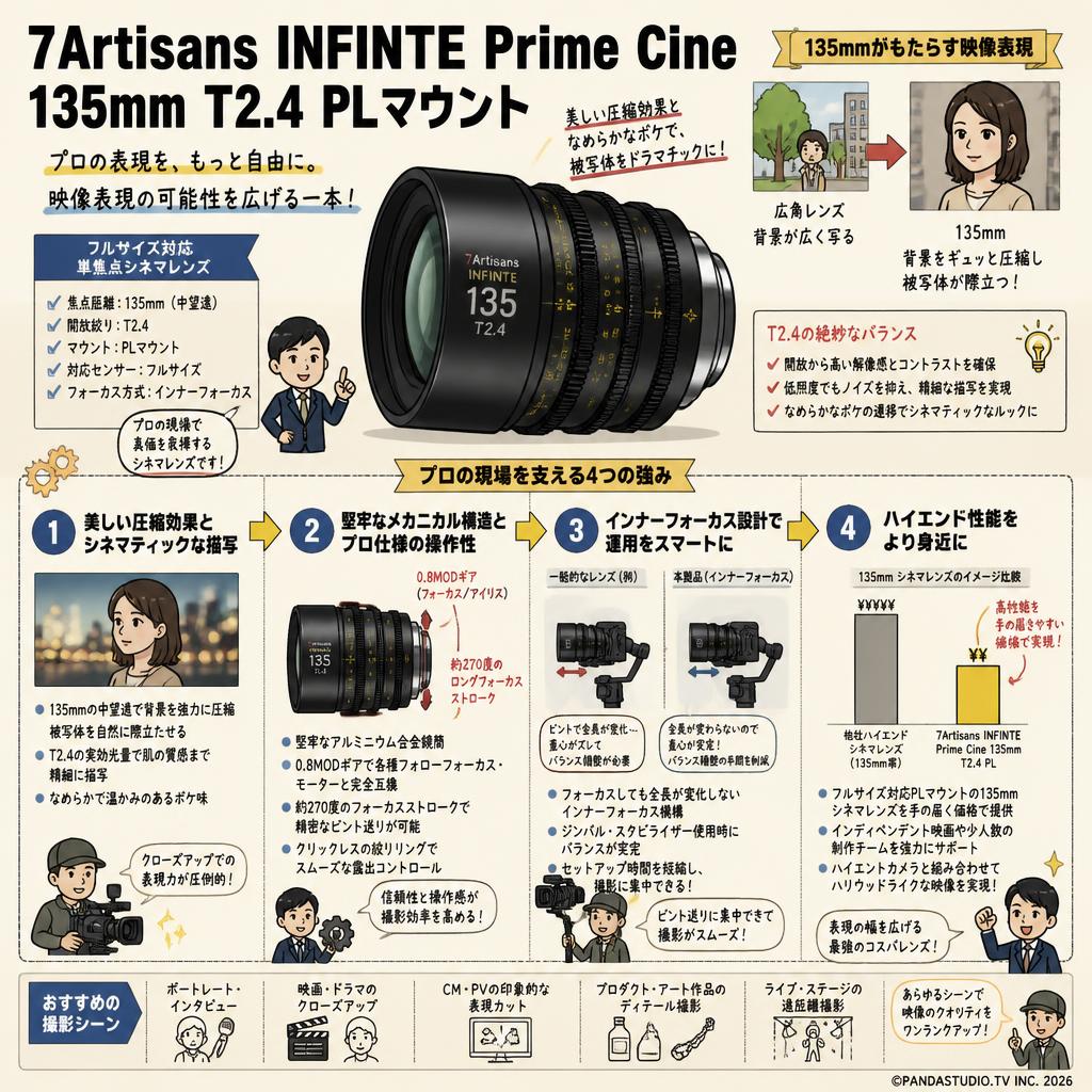 7Artisans INFINTE Prime Cine 135mm T2.4 PLマウント 概要