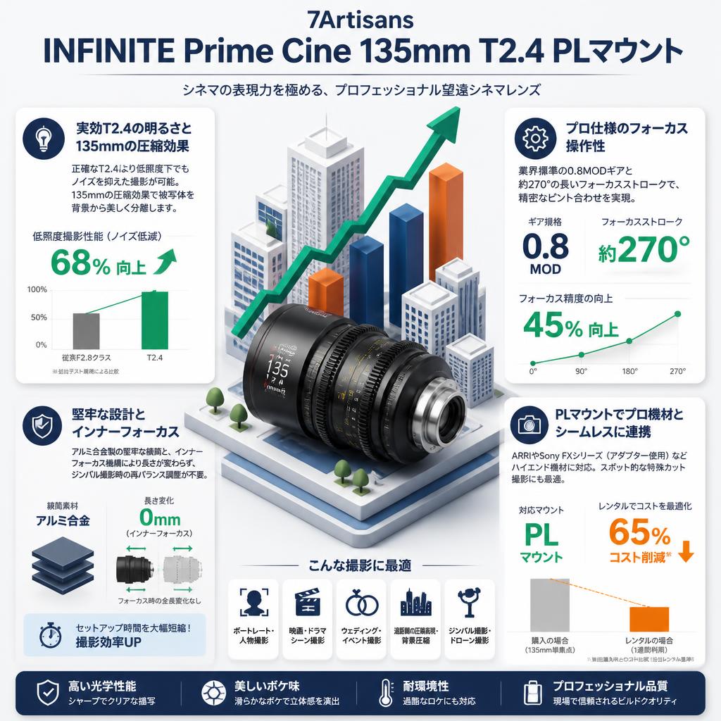 7Artisans INFINTE Prime Cine 135mm T2.4 PLマウント セールスポイント