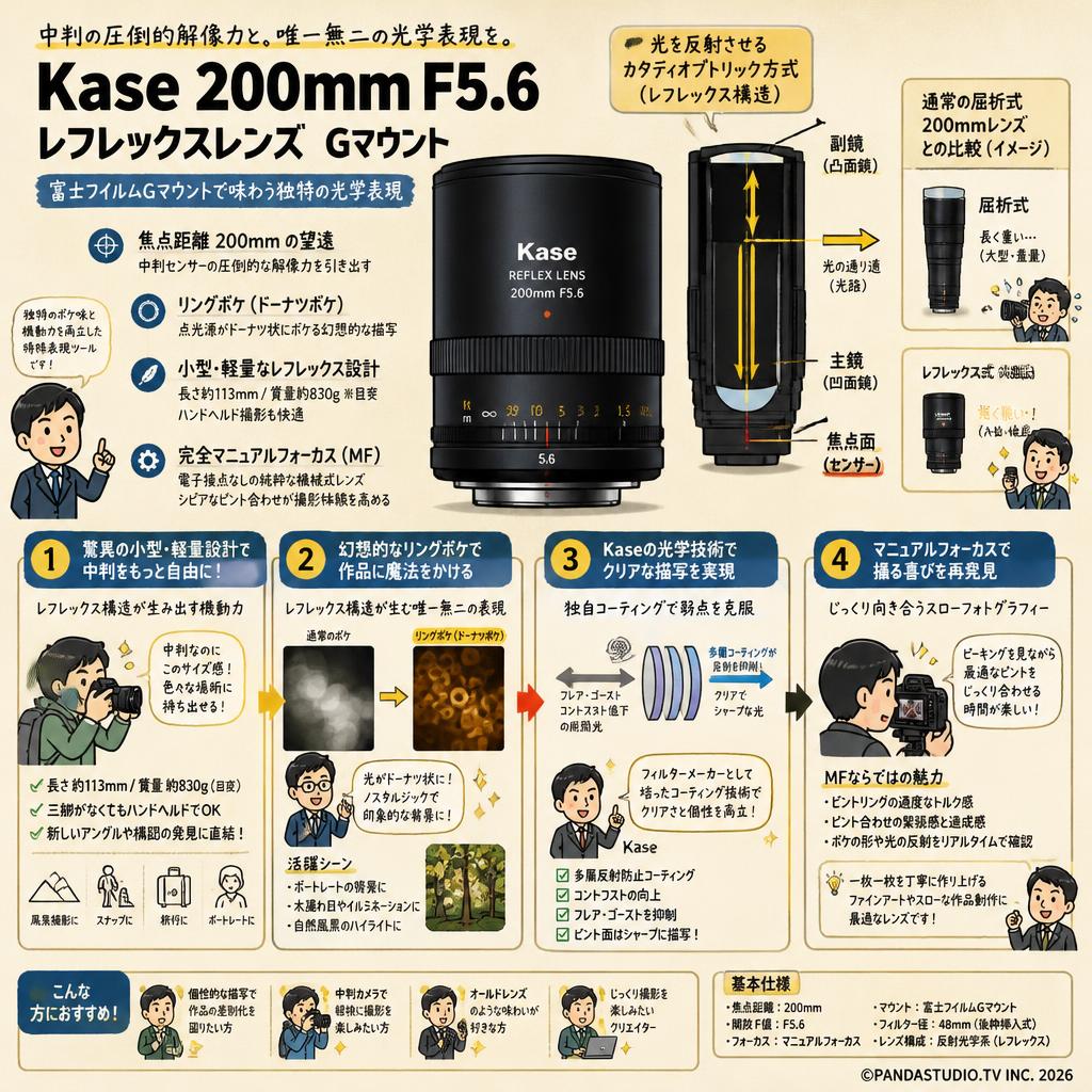 Kase 200mm F5.6 レフレックスレンズ Gマウント 概要