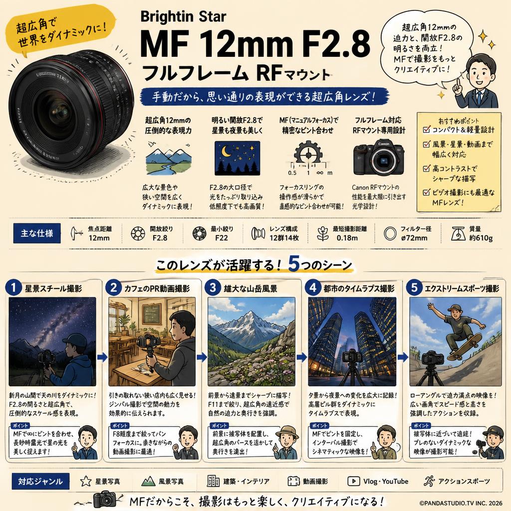 Brightin Star MF 12mm F2.8 フルフレーム RFマウント 用途