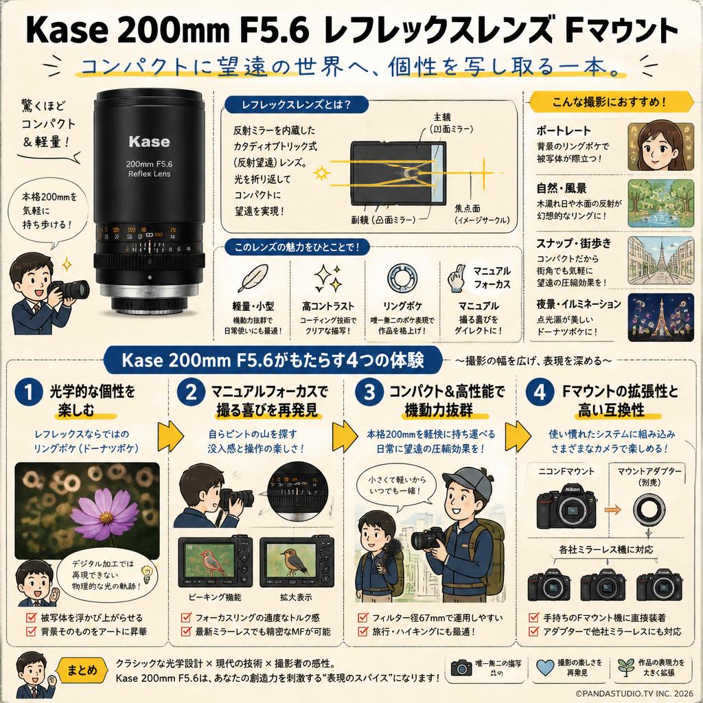 Kase 200mm F5.6 レフレックスレンズ Fマウント 概要