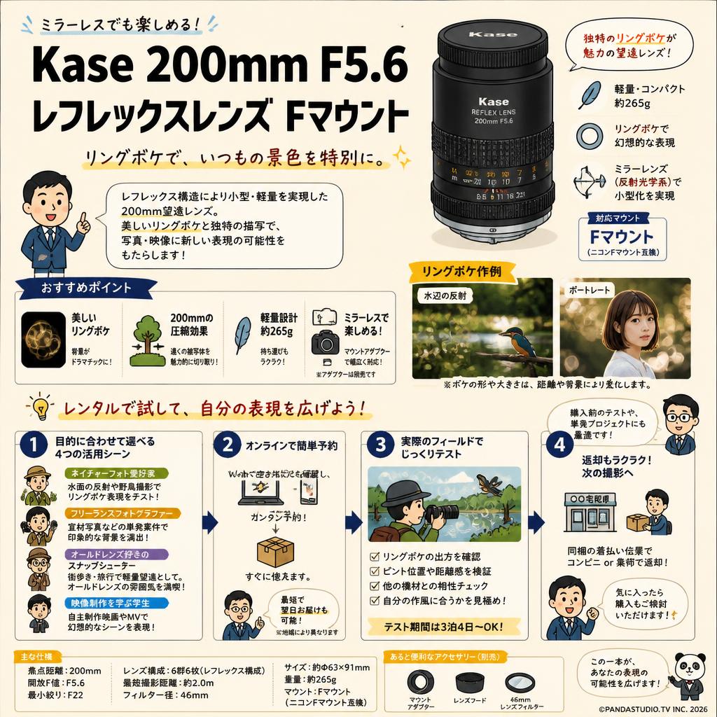 Kase 200mm F5.6 レフレックスレンズ Fマウント おもな対象のお客様
