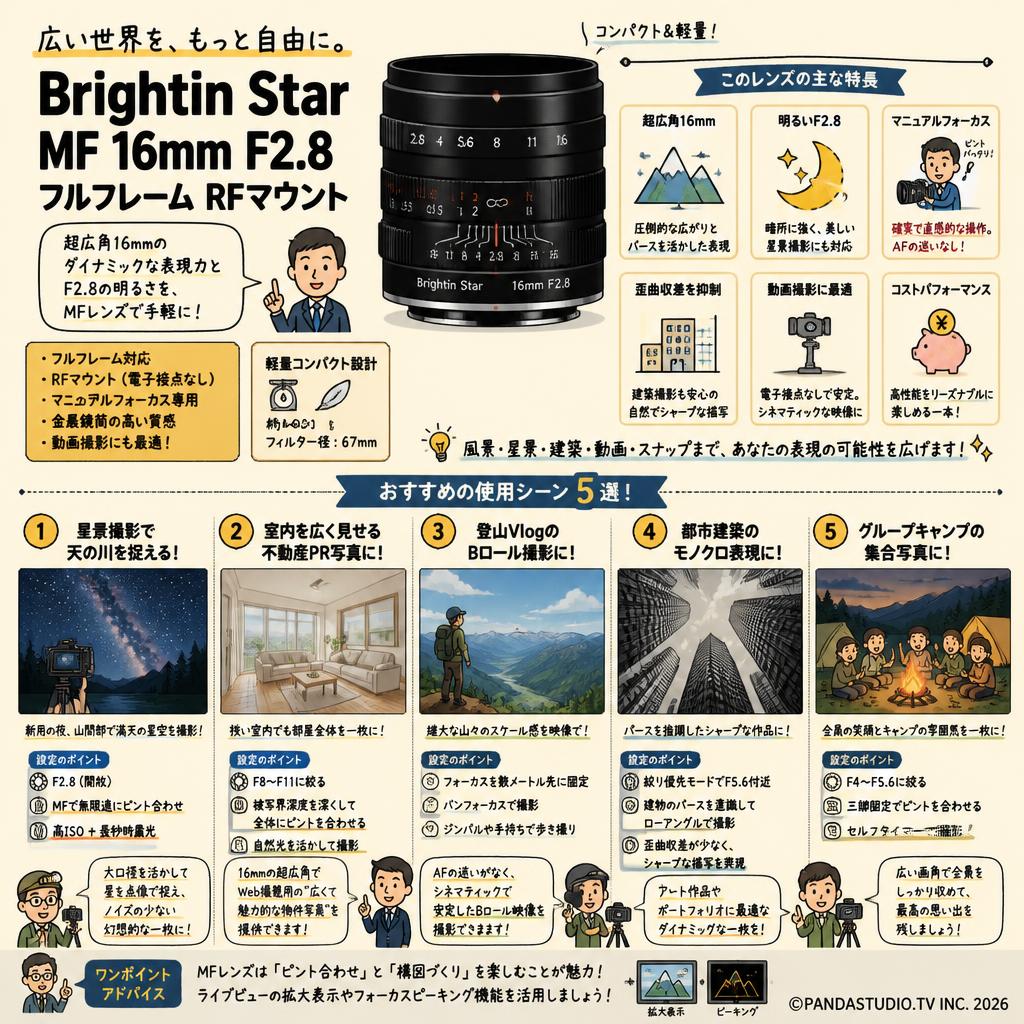 Brightin Star MF 16mm F2.8 フルフレーム RFマウント 用途