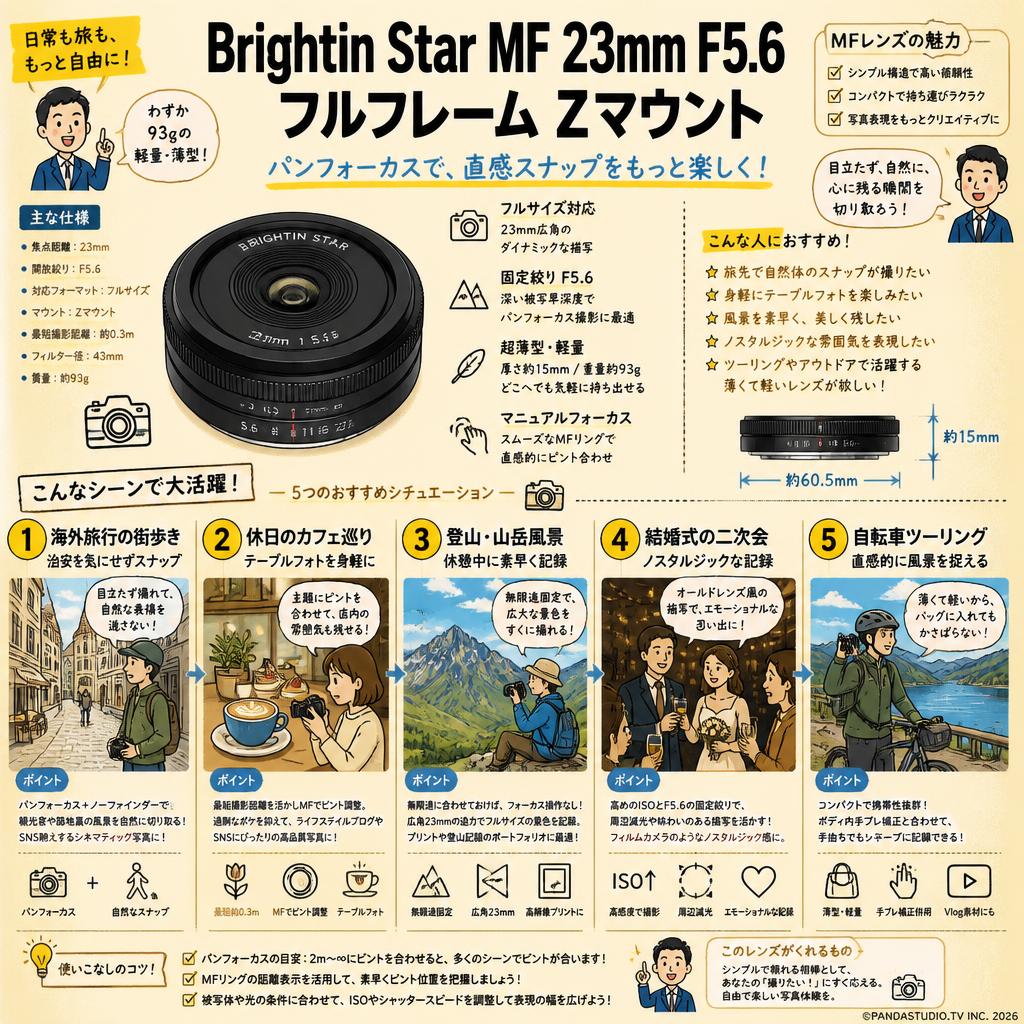 Brightin Star MF 23mm F5.6 フルフレーム Zマウント 用途