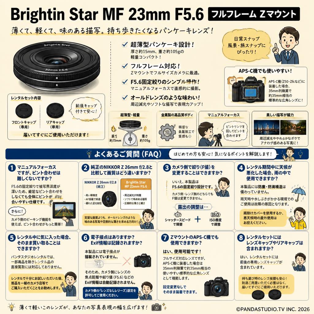 Brightin Star MF 23mm F5.6 フルフレーム Zマウント FAQ（よくある質問と答え）