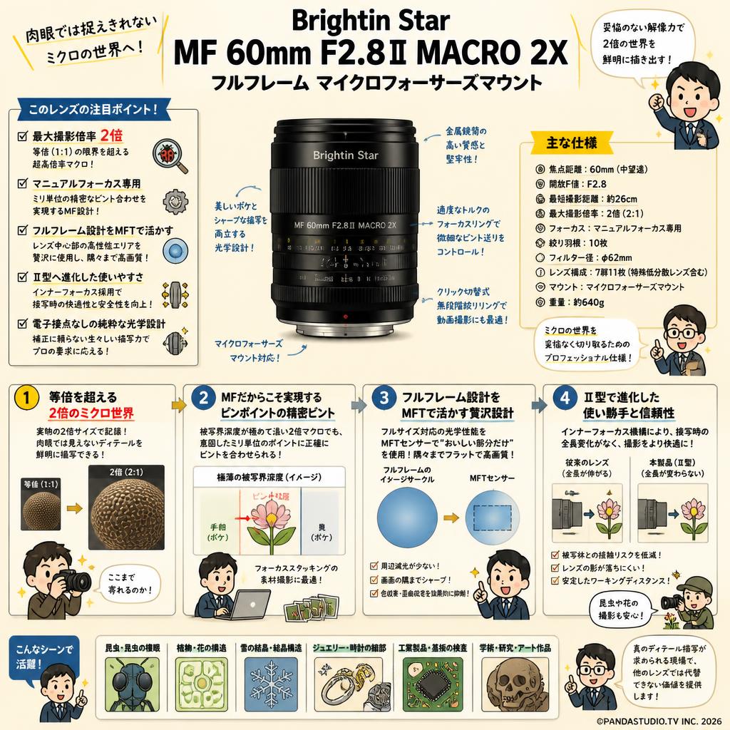 Brightin Star MF 60mm F2.8Ⅱ MACRO 2X フルフレーム  マイクロフォーサーズマウント 概要