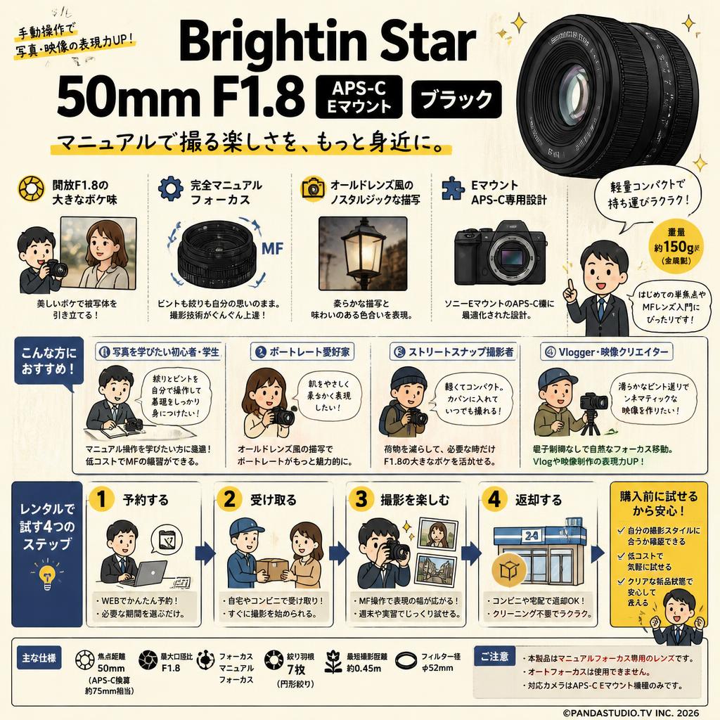 Brightin Star 50mm F1.8 APS-C Eマウント ブラック おもな対象のお客様