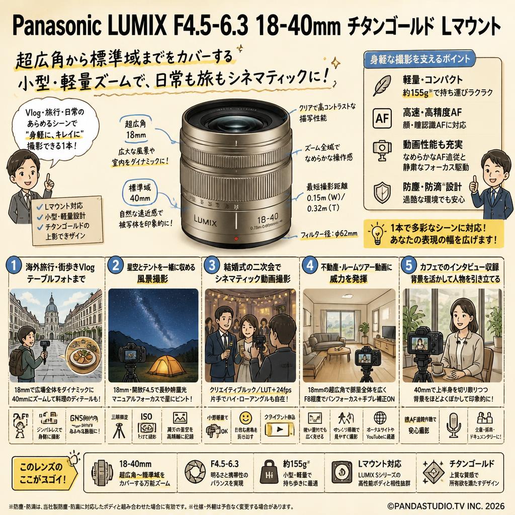 Panasonic LUMIX F4.5-6.3 18-40mm チタンゴールド Lマウント 用途