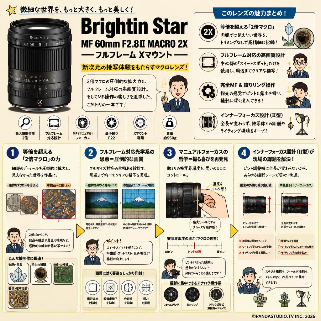 Brightin Star MF 60mm F2.8Ⅱ MACRO 2X フルフレーム Xマウント 概要