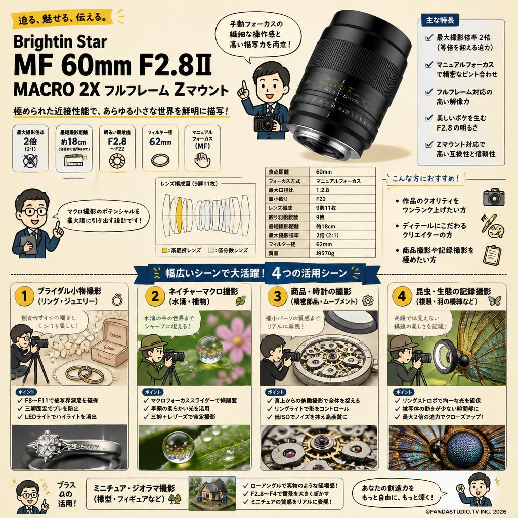 Brightin Star MF 60mm F2.8Ⅱ MACRO 2X フルフレーム Zマウント 用途