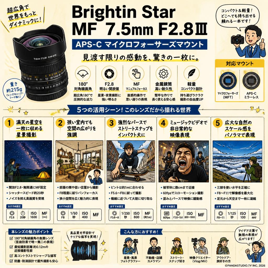 Brightin Star MF 7.5mm F2.8Ⅲ APS-C マイクロフォーサーズマウント 用途