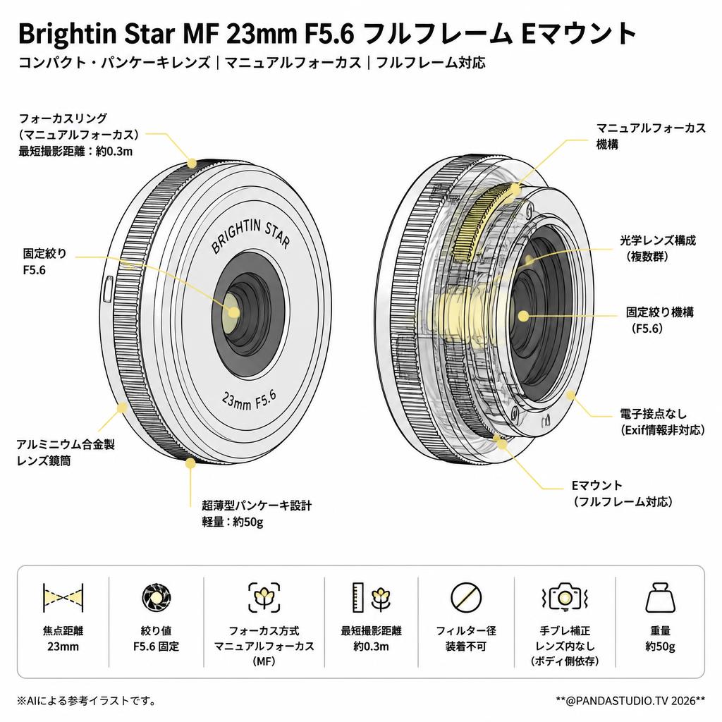 Brightin Star MF 23mm F5.6 フルフレーム Eマウント スペック