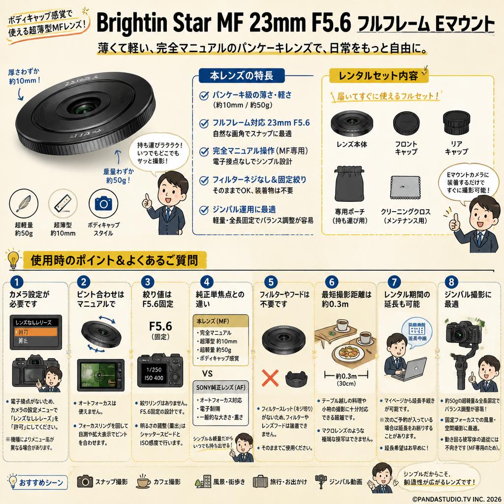 Brightin Star MF 23mm F5.6 フルフレーム Eマウント FAQ（よくある質問と答え）