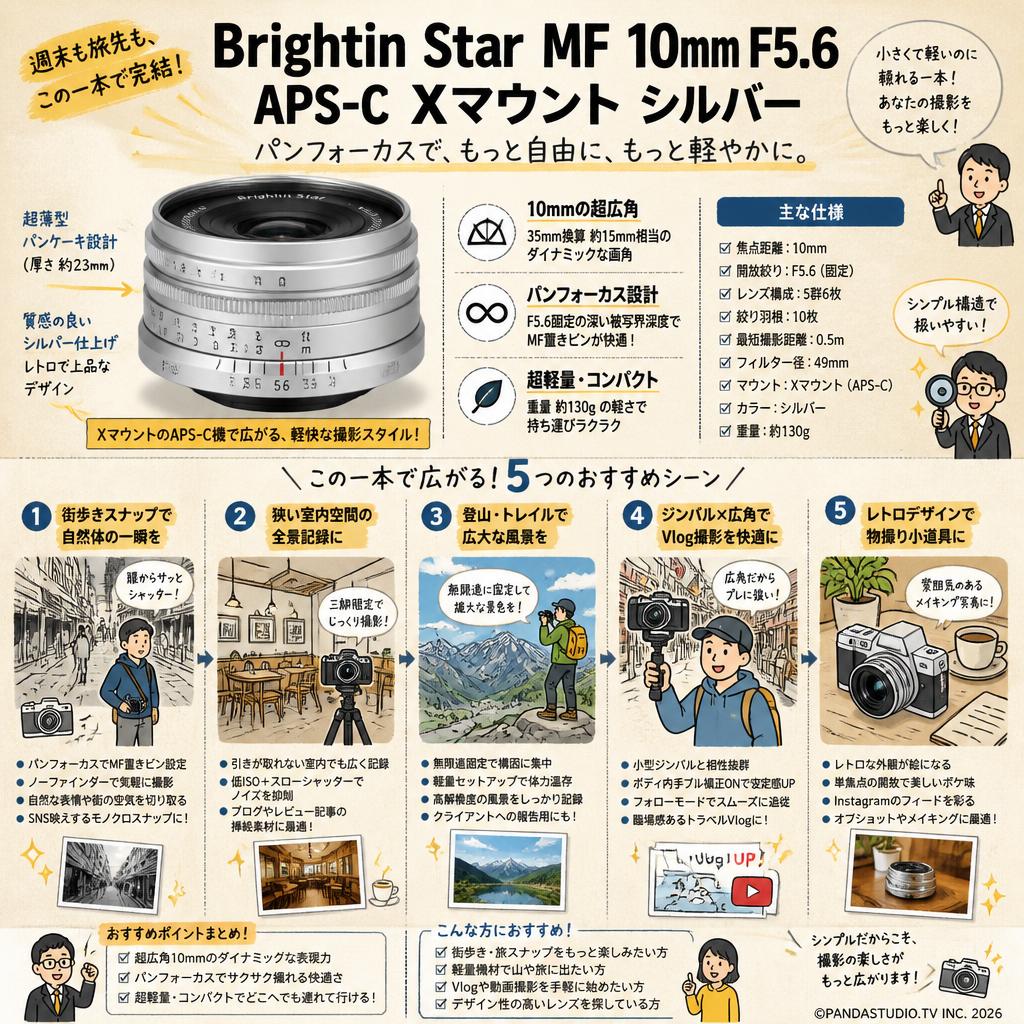 Brightin Star MF 10mm F5.6 APS-C Xマウント シルバー 用途