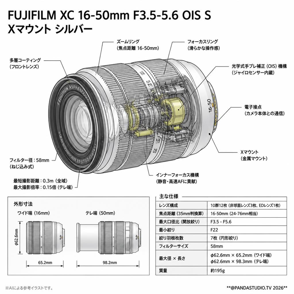 FUJIFILM XC 16-50mm F3.5-5.6 OIS S Xマウント シルバー スペック